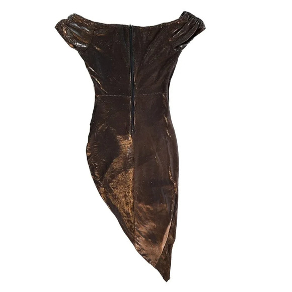 Windsor Bronze / Copper Shiny Midi Dress with Slit in Size Small - Picture 2 of 8